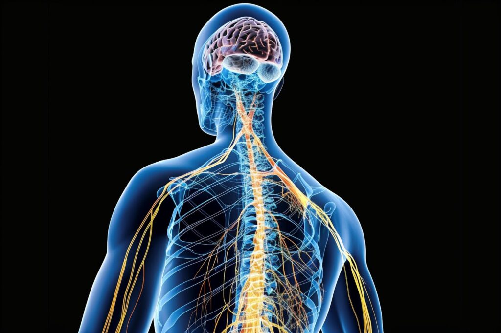 Human body graphic displaying peripheral nervous system.